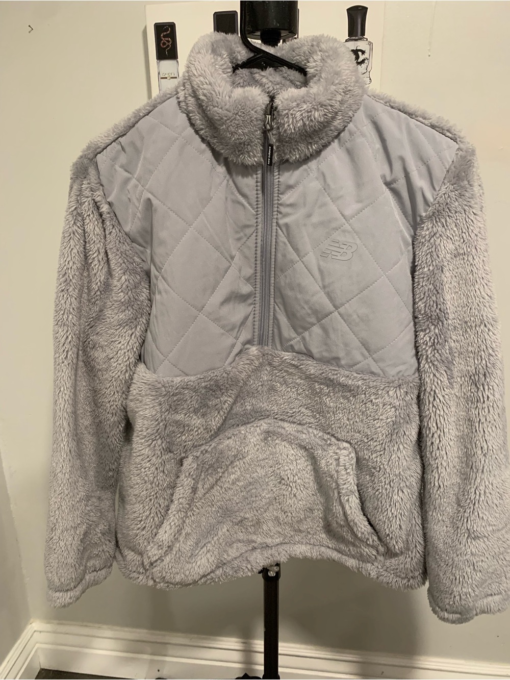New Balance Light Gray Quilted & Sherpa Half-Zip Jacket SJL030